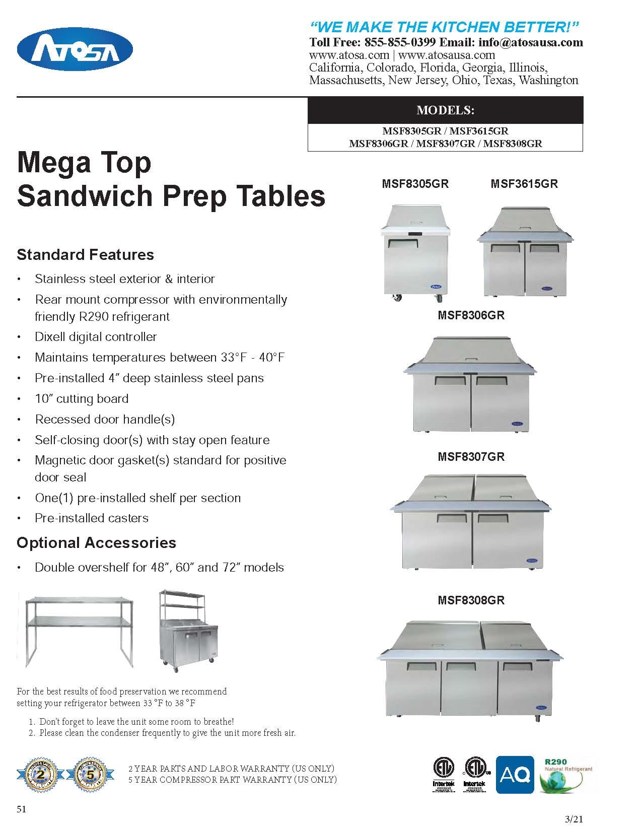 Atosa MSF8305GR 27" Single Door Sandwich/Salad Mega Top Prep Table Sandwich Prep Atosa 