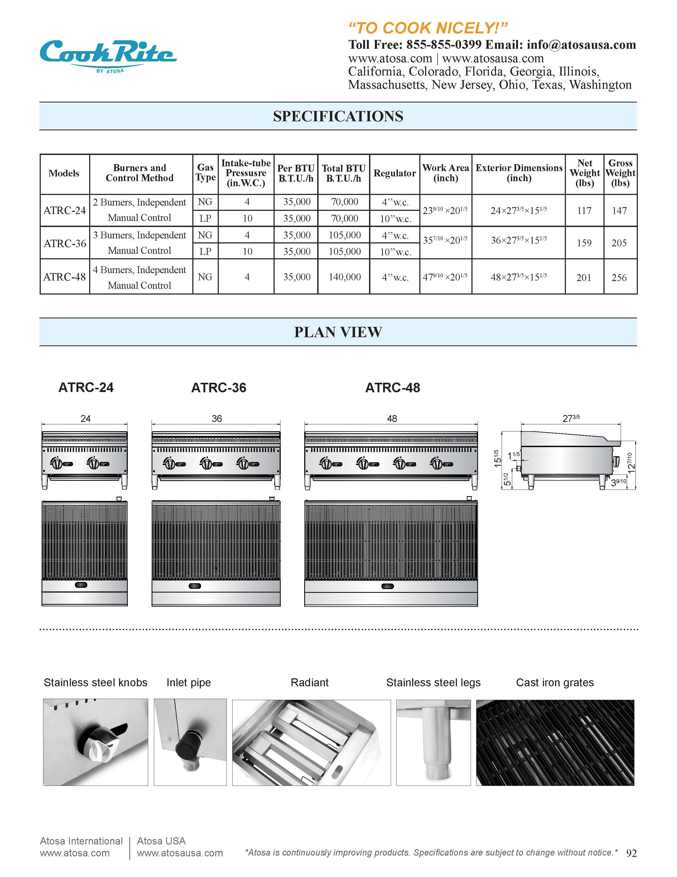 Cook Rite ATRC-48 — 48″ Radiant Broiler Char Grill Atosa 