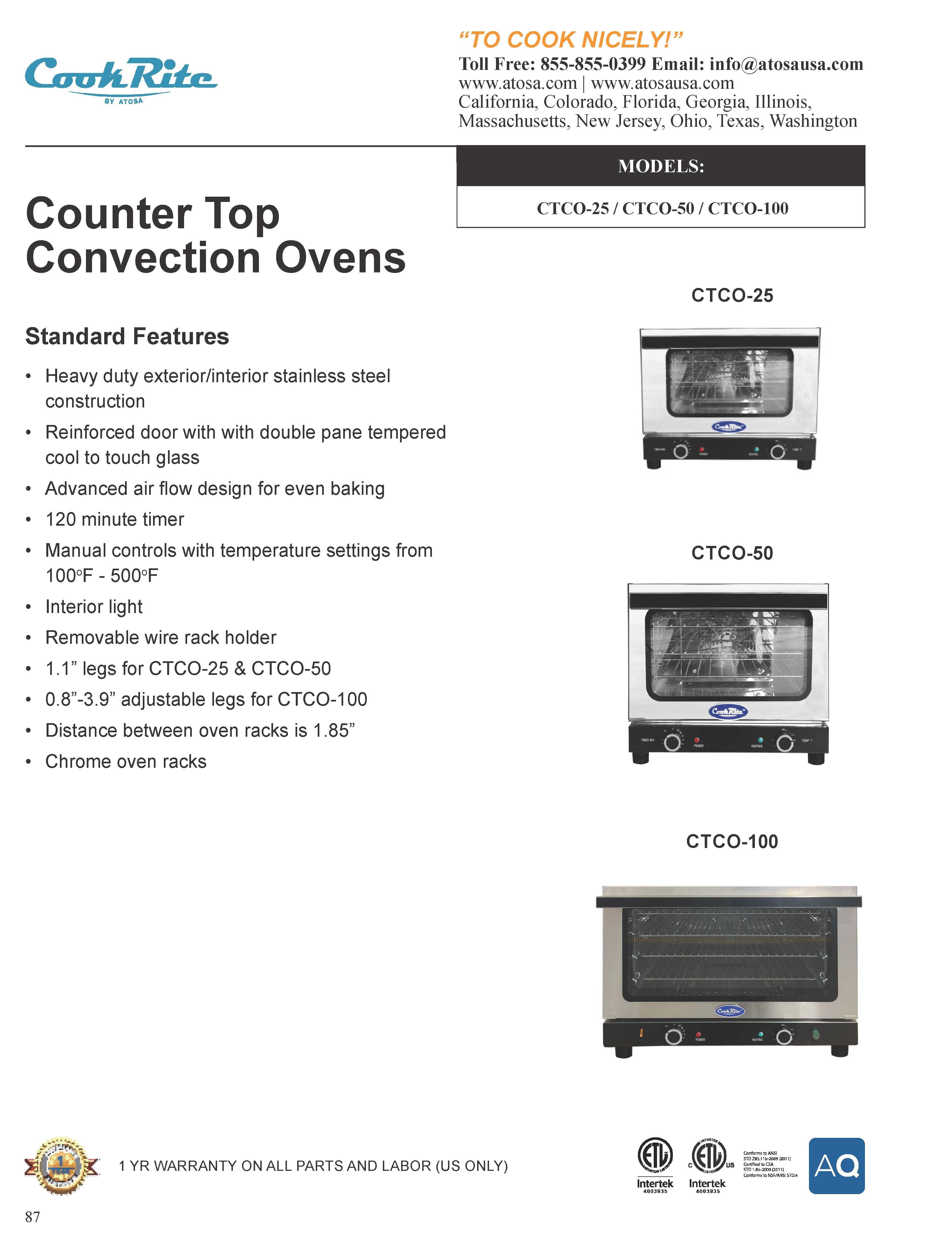 Cook Rite CTCO-100 Full-Size Countertop Convection Oven Atosa 