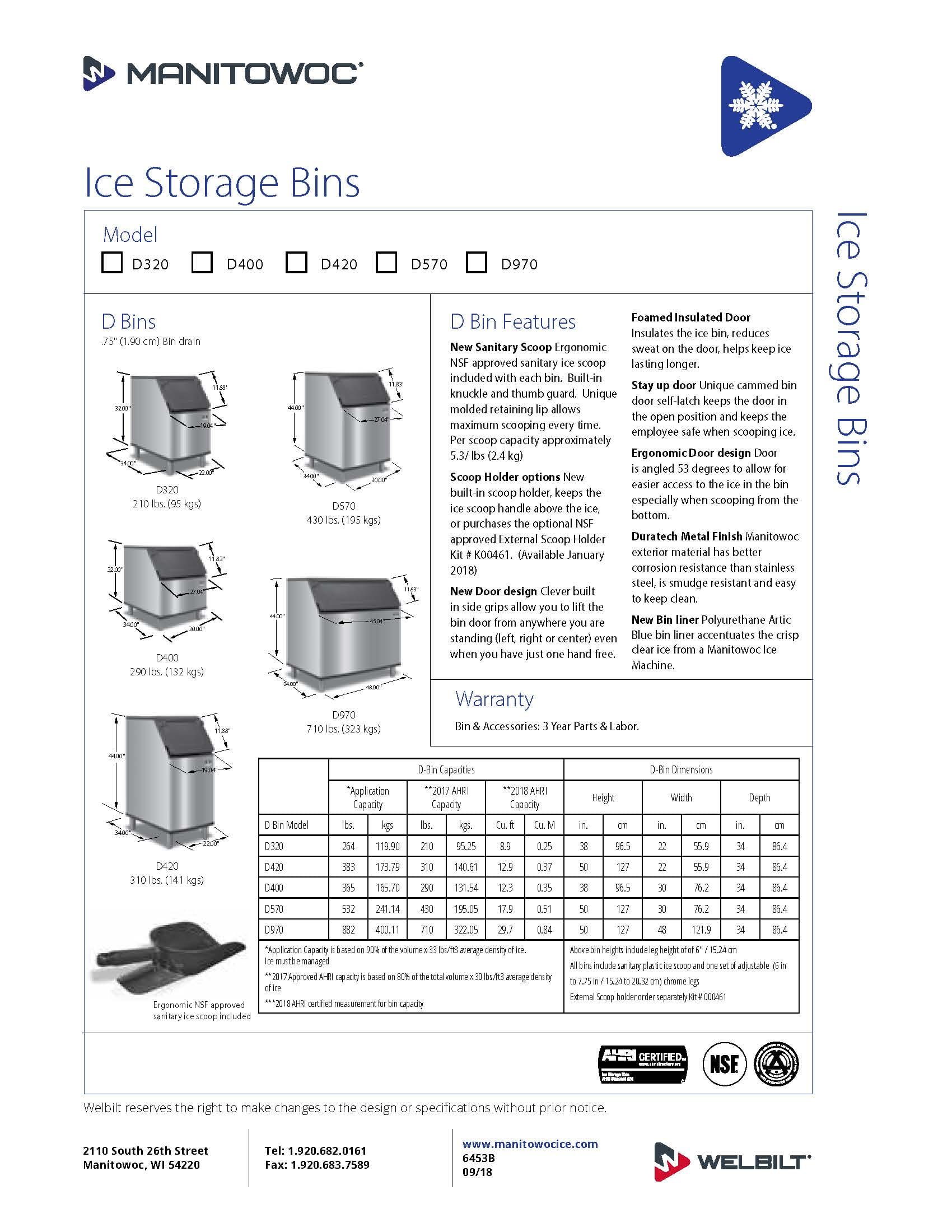 Manitowoc D570 532 LB Capacity 30 Wide Ice Storage Bin